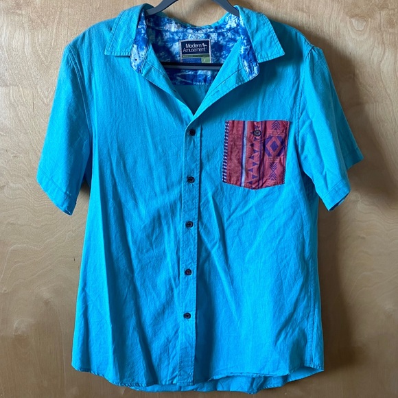 Modern Amusement Blue Button Down w/ Aztec Pocket - Picture 1 of 3